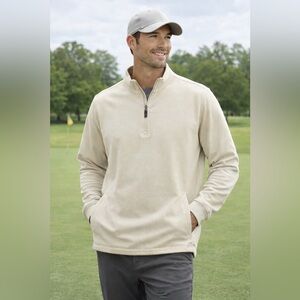 PGA Tour Mens Large Quarter Zip Pullover Cream Beige Golf Pockets NWT
